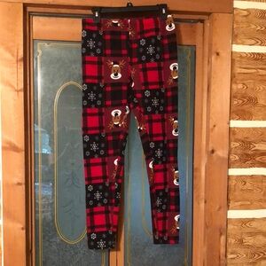 Rudolph deer snow plaid leggings sz lg 11-13